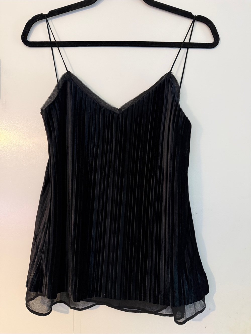 Massimo Dutti Black Pleated Velvet Cami Tank Top